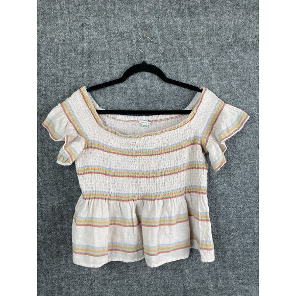 American Eagle Crop Top Off the Shoulder XL Smocked Multi Color - Picture 8 of 8